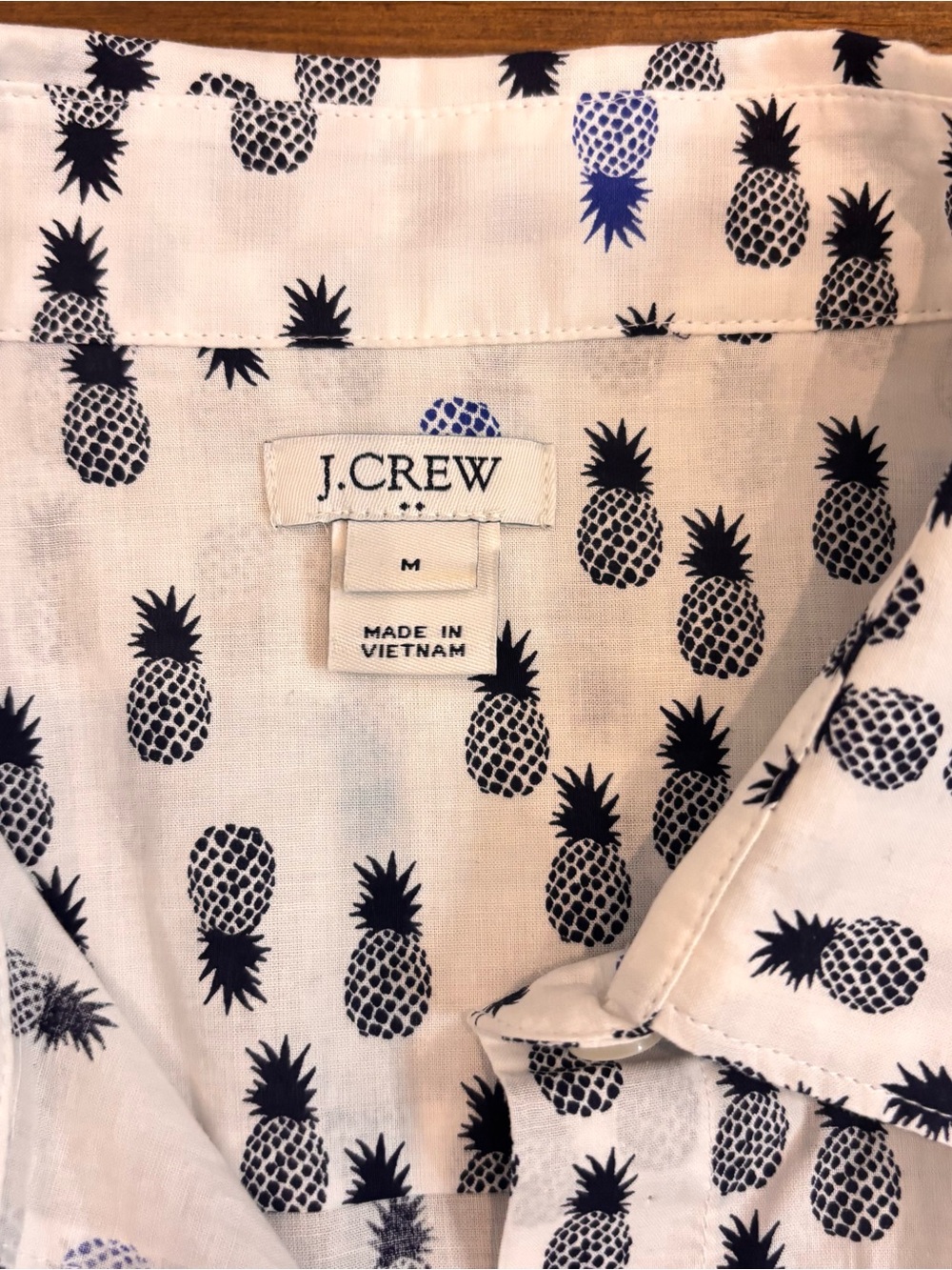 J Crew White Button Down with Pineapple Print, size M